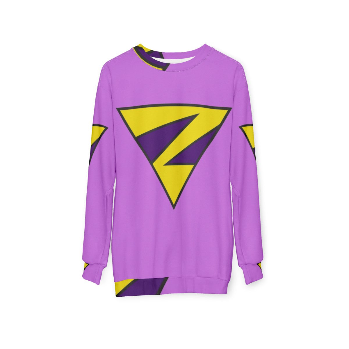 Twin superhero sweatshirt featuring Zan and Zana in a retro 70s comic book style - hanging