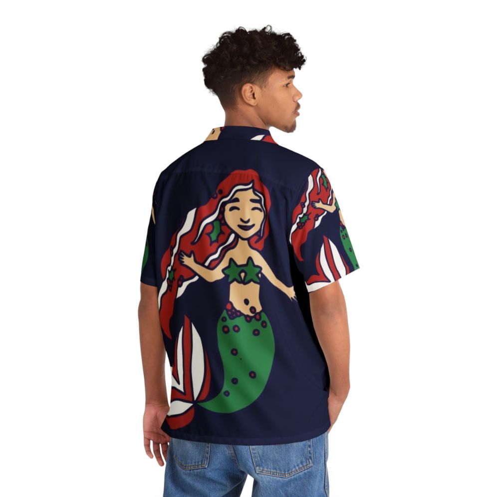 Mermaid Hawaiian Shirt with Christmas Motif - People Back