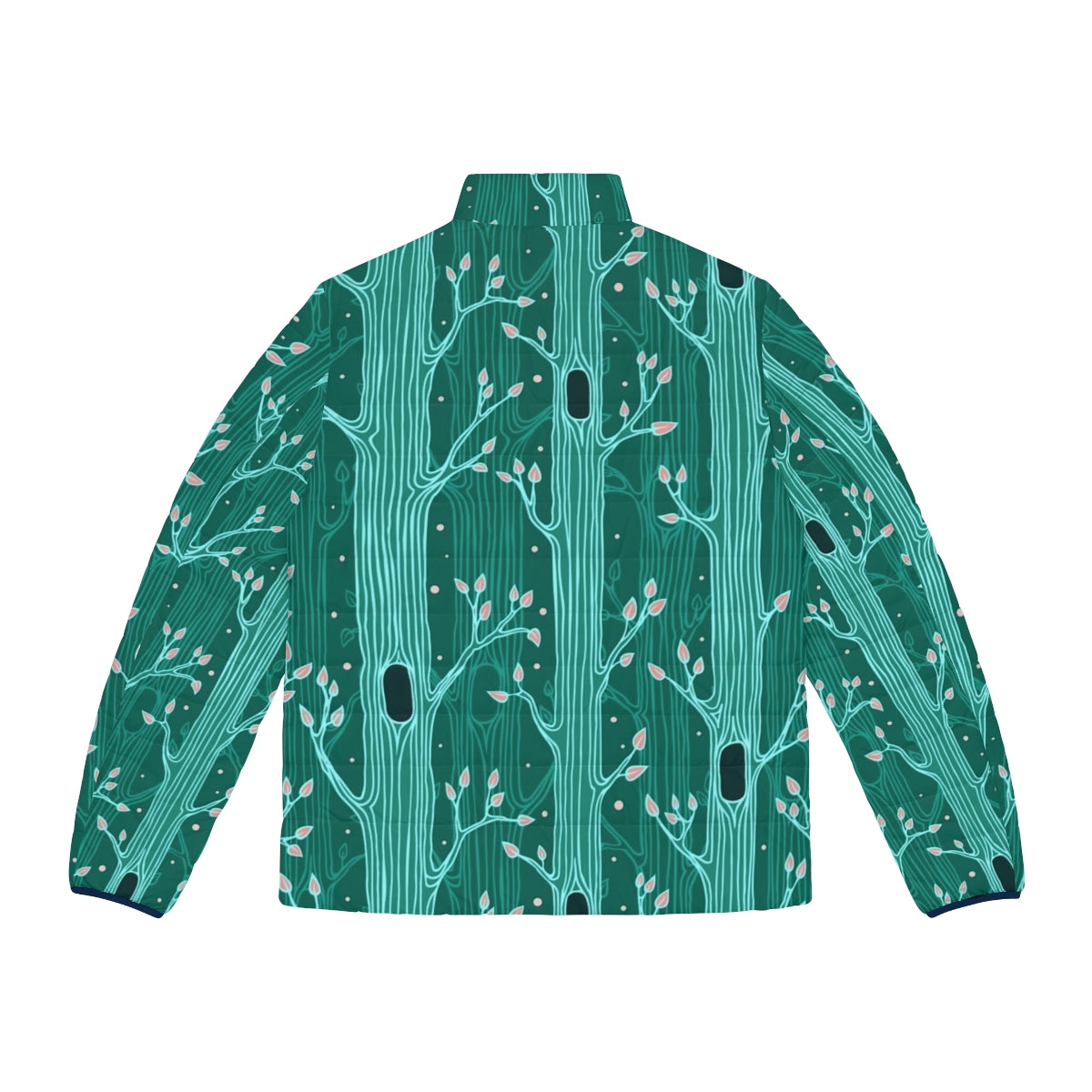 Emerald forest seamless tree pattern puffer jacket - Back