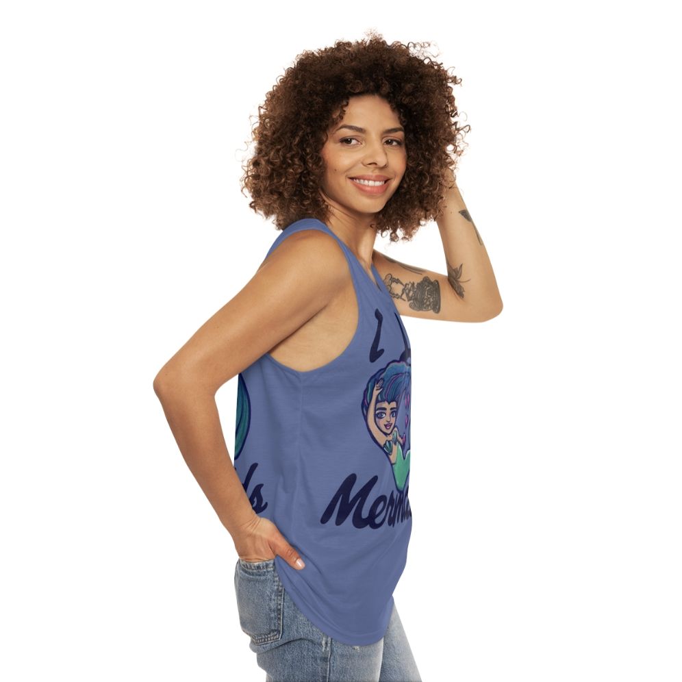 Unisex tank top with "I Love Mermaids" design - women side