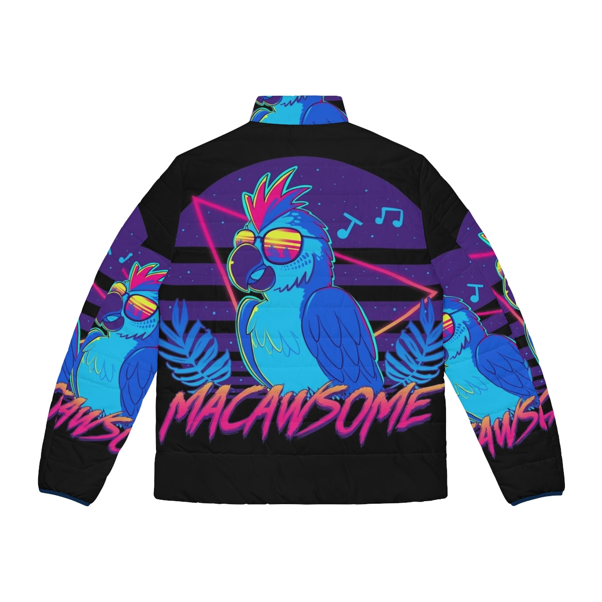 Macaw puffer jacket in a tropical, retro design - Back