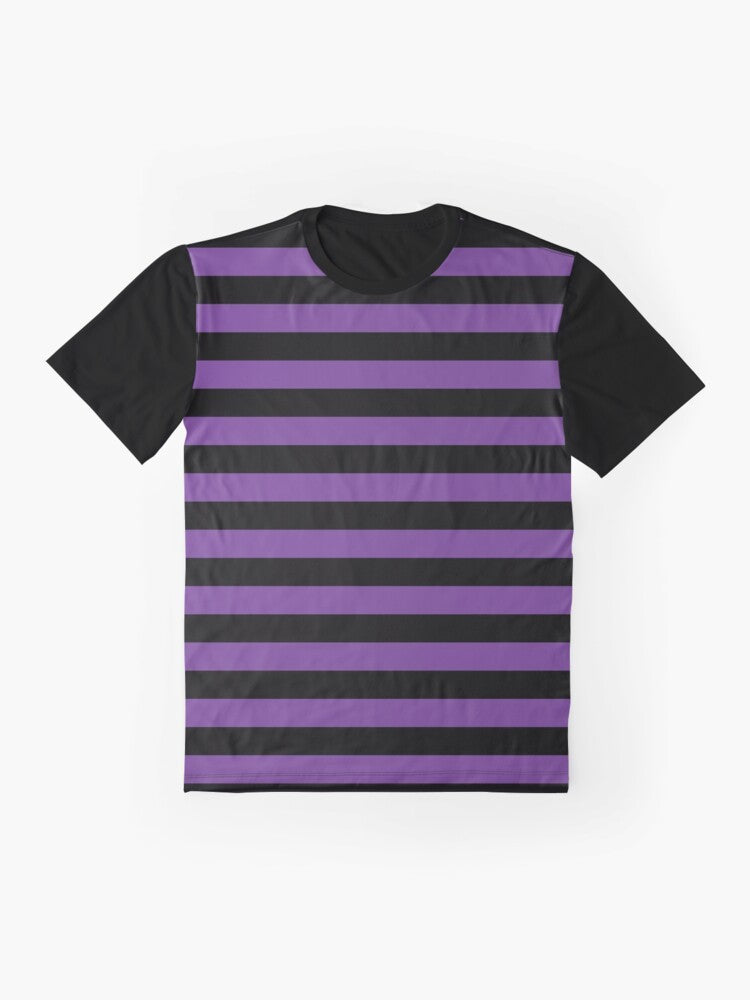 Striped graphic t-shirt in purple and black colors - Flat lay