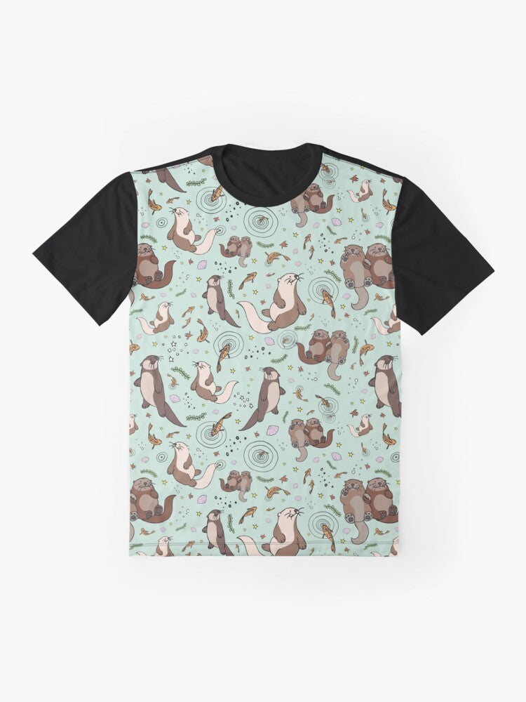 A cute and colorful graphic design featuring a sea otter on a t-shirt. - Flat lay