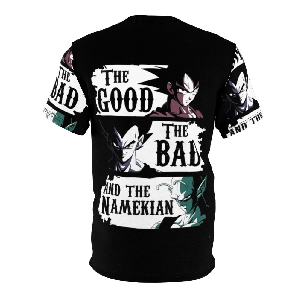 A stylish t-shirt featuring a graphic design inspired by the Namekian characters from the Dragon Ball anime and manga series. - Back