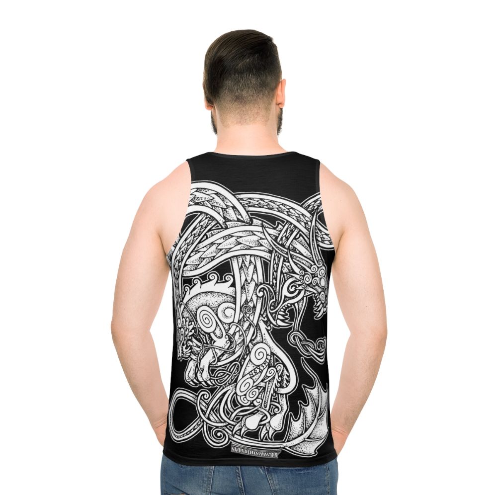 Fenrir and Jormungandr Norse Mythology Unisex Tank Top - men back