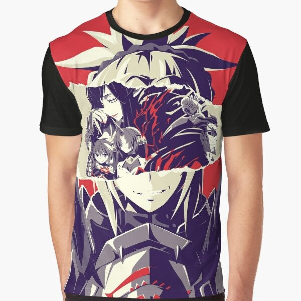 Fate Apocrypha anime-inspired graphic t-shirt with "Defiance" design featuring Mordred and Saber