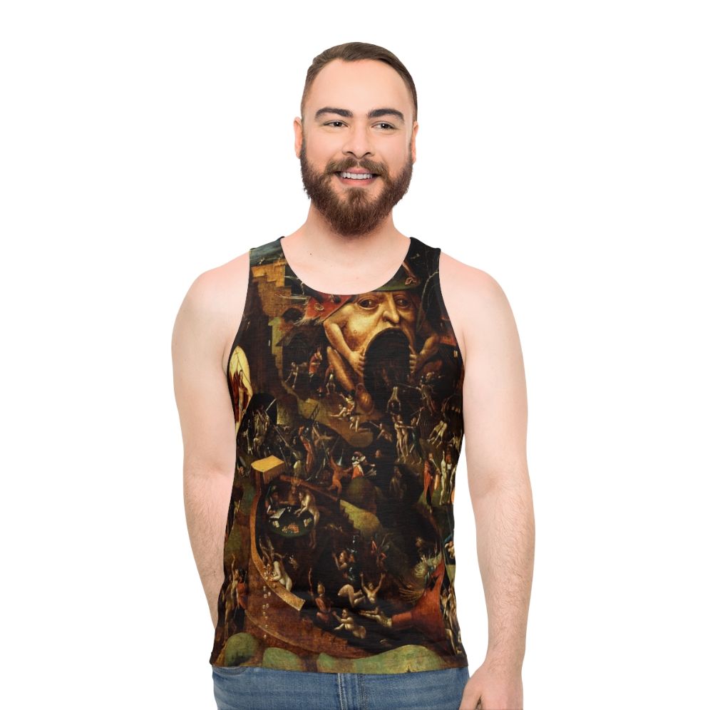 Unisex tank top featuring Hieronymus Bosch's "Christ in Limbo" painting - men