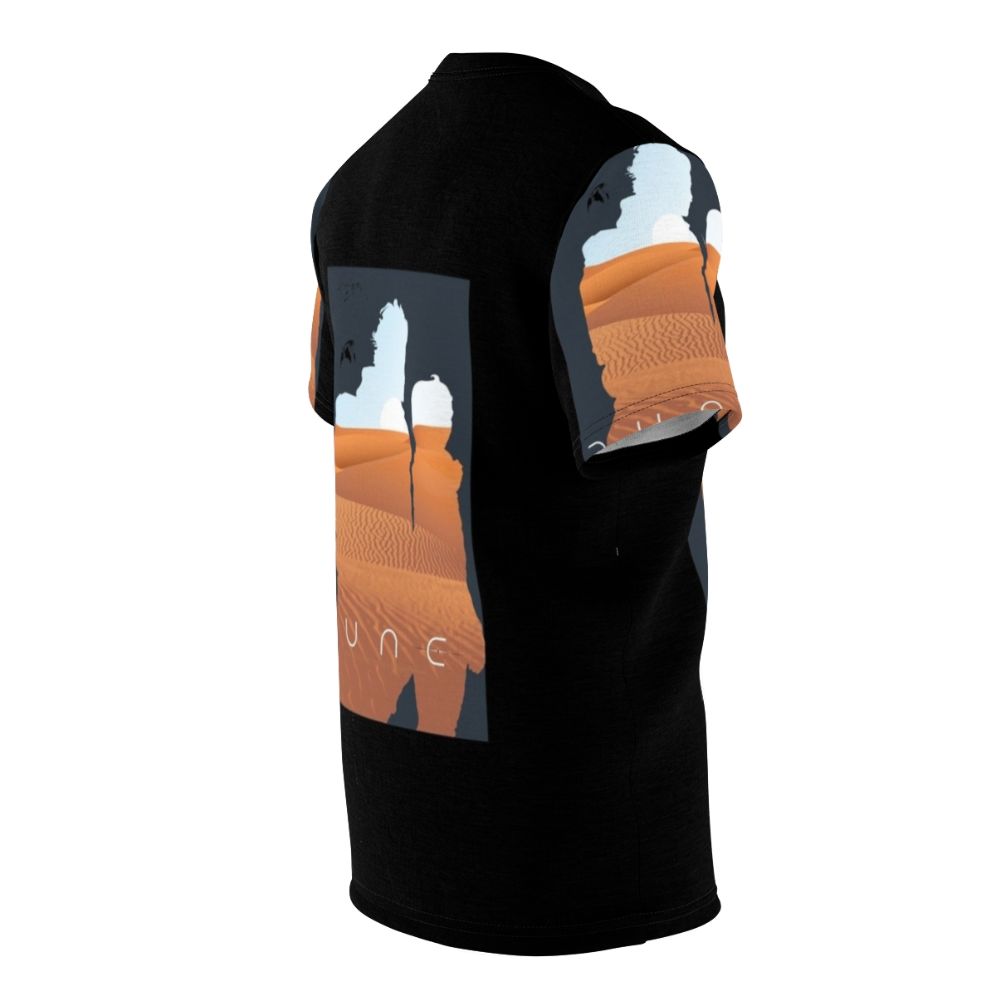 A high-quality all-over-print t-shirt featuring a dune landscape with the moons of Arrakis, inspired by the Dune science fiction series. - men right