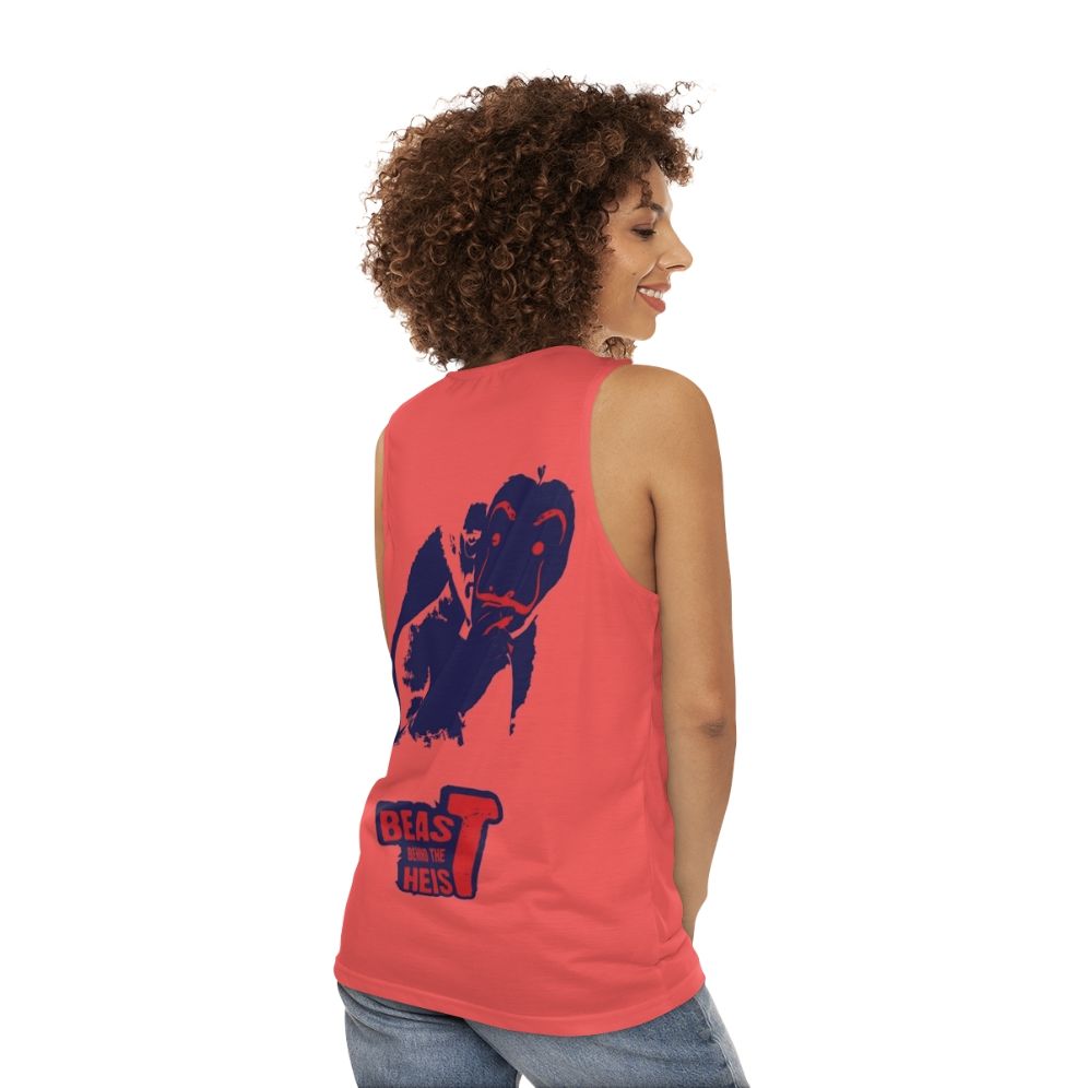 Money Heist Unisex Tank Top featuring "Beast Behind the Heist" design - women back