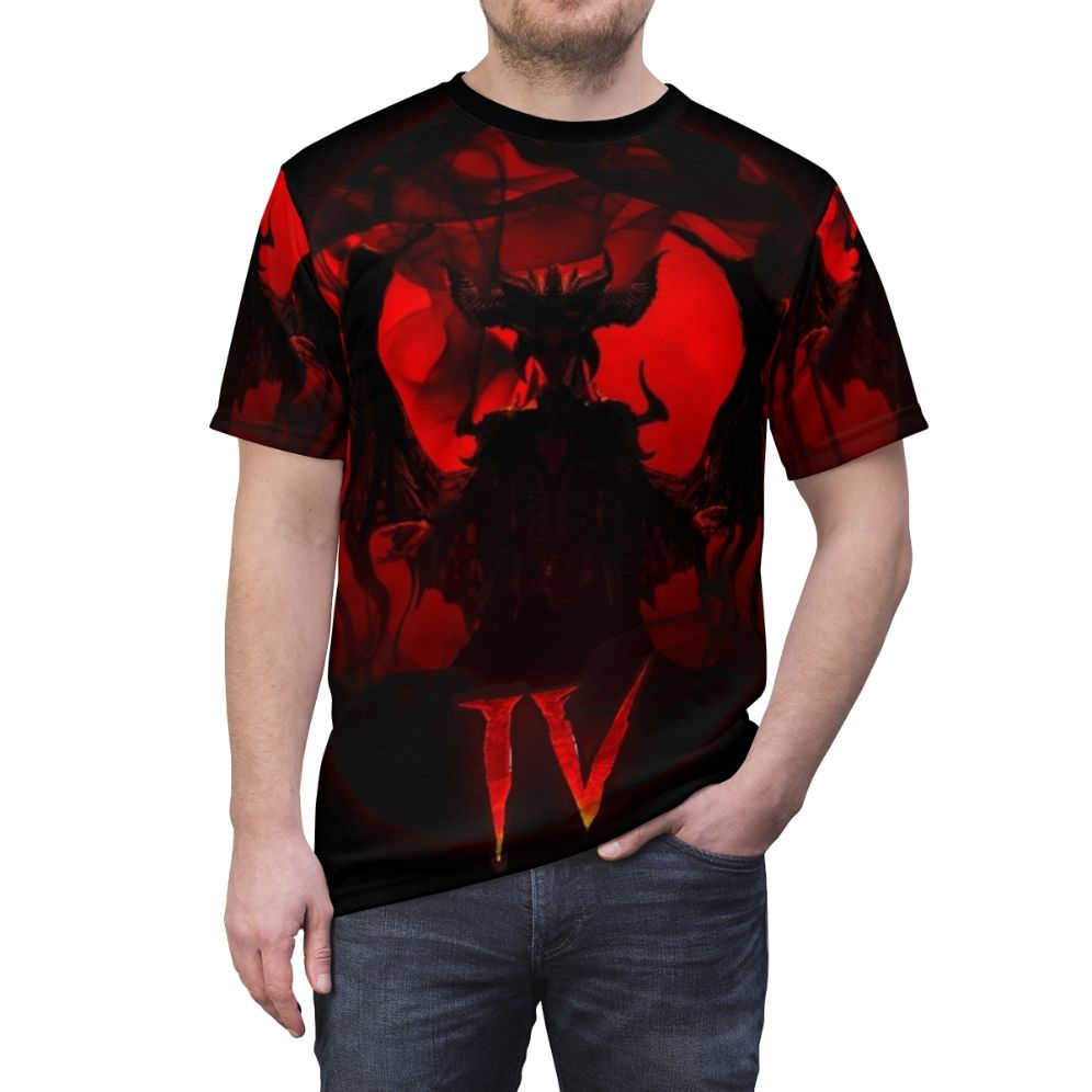 Diablo 4 Lilith-inspired T-shirt design featuring the iconic demon queen - men front