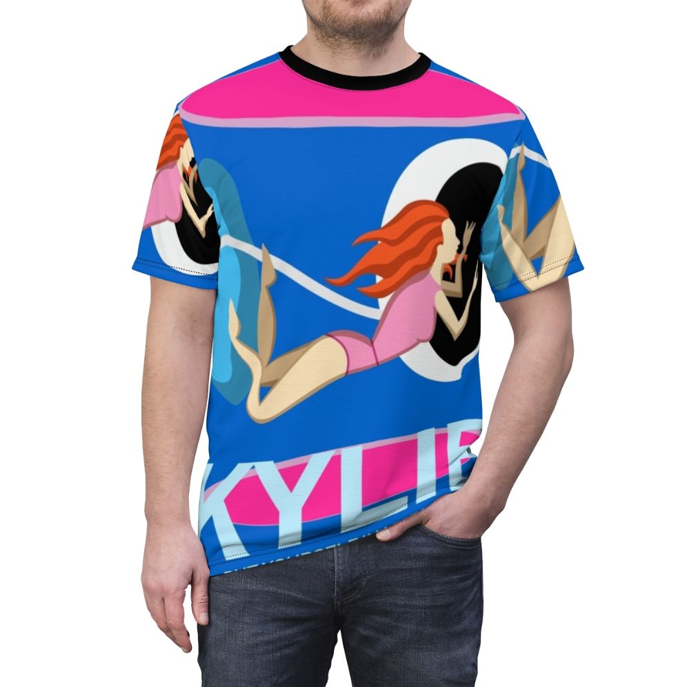 Colorful, vibrant t-shirt design inspired by Kylie Minogue's "Put Yourself in My Place" music video - men front