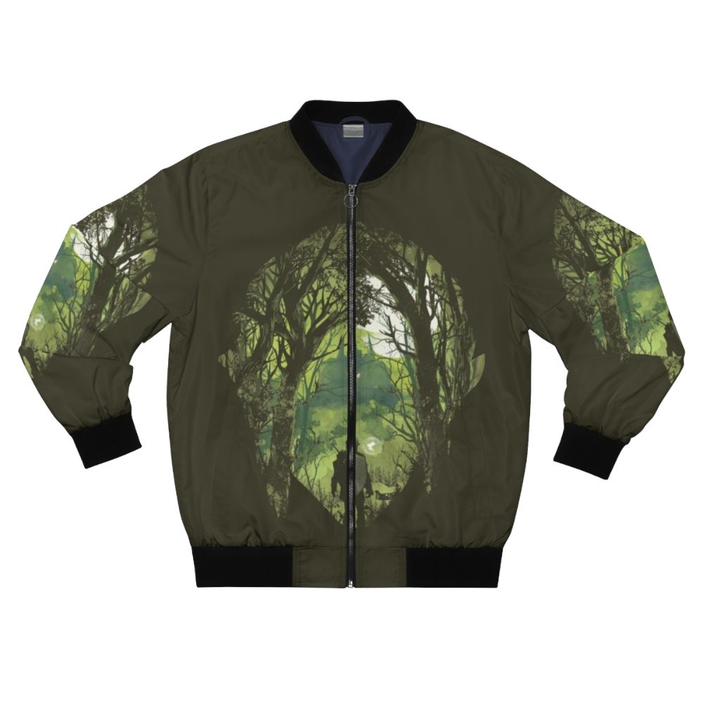 Video games-themed bomber jacket with an artsy design