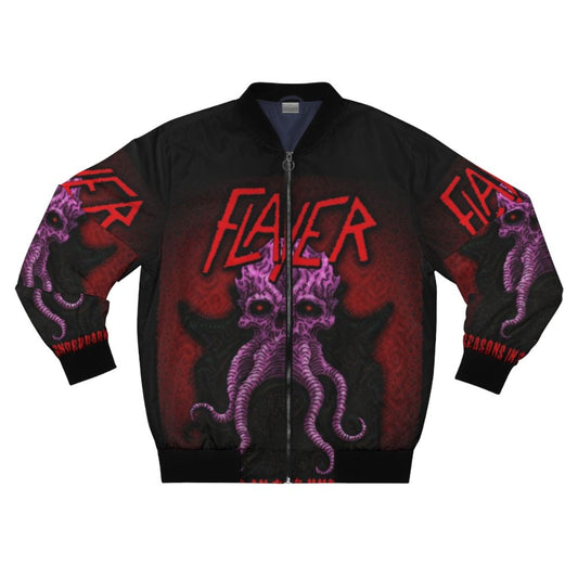 A bomber jacket featuring a mind flayer design, inspired by the Dungeons and Dragons universe.