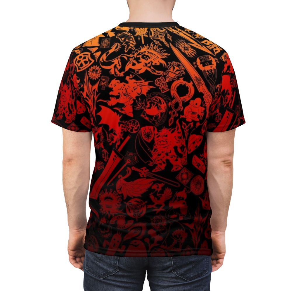 Moogle-themed t-shirt with a colorful all-over print design for Final Fantasy fans - men back