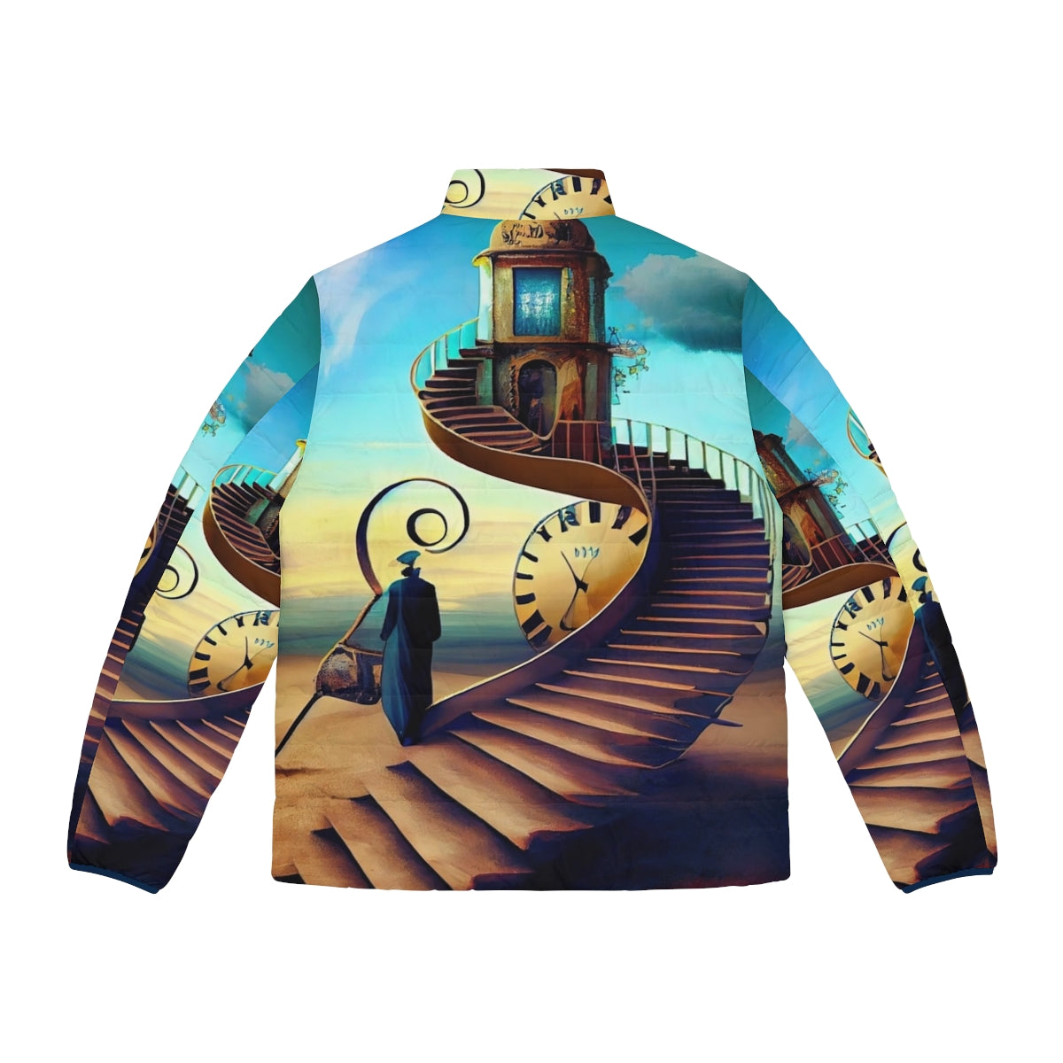 Salvador Dali Inspired Puffer Jacket with Surreal Imagery - Back