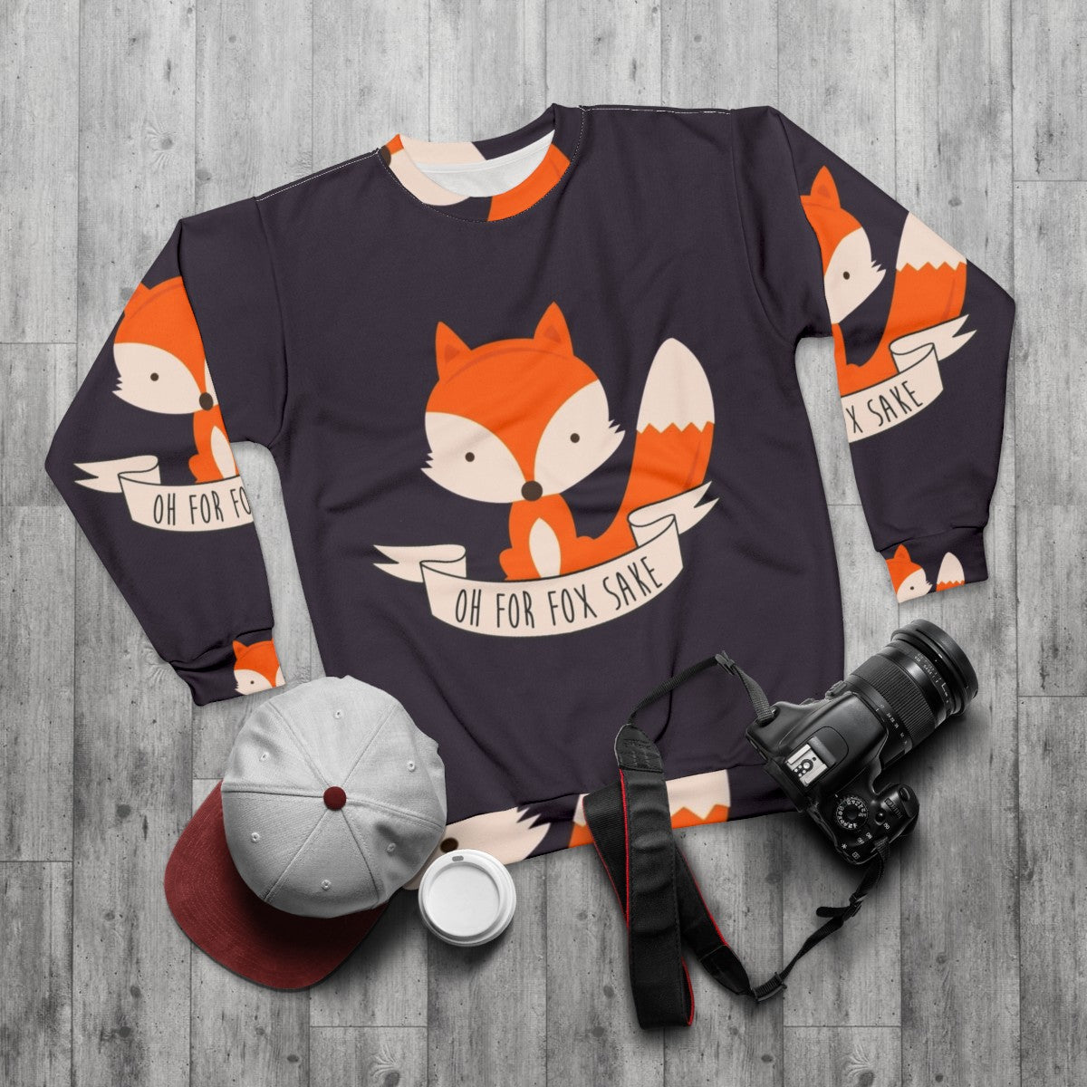 Cozy and Comfy "Oh For Fox Sake" Sweatshirt with Playful Fox Graphic - flat lay