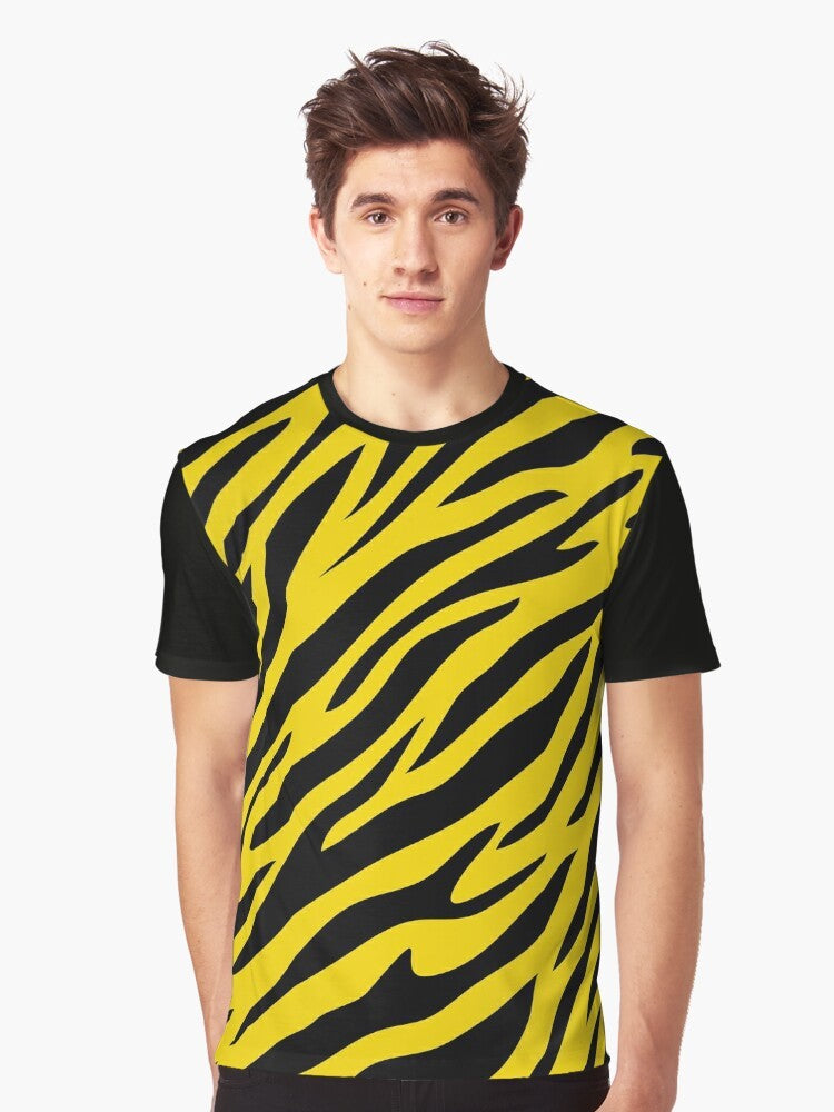 Tiger Stripes Pattern Graphic T-Shirt with a vibrant yellow and black design - Men