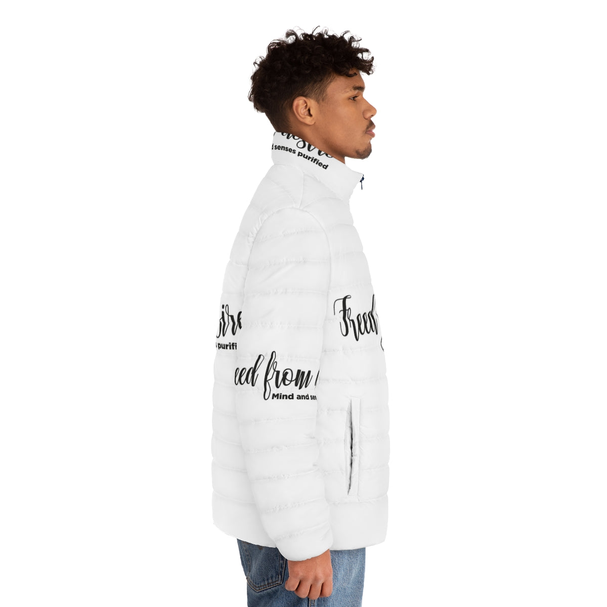 House Music Puffer Jacket with Desire and Music Themed Design - men side right