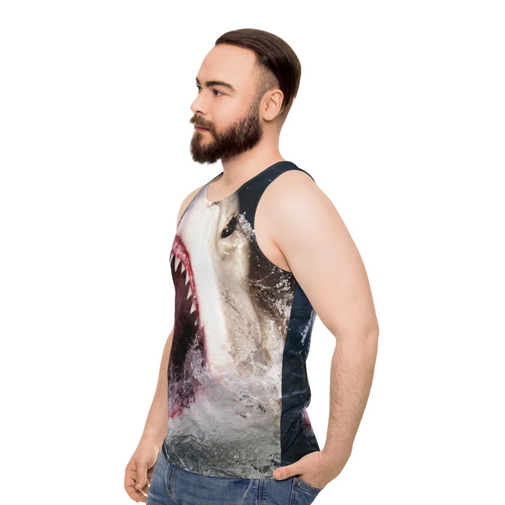 3D Great White Shark Bite Unisex Tank Top - men side