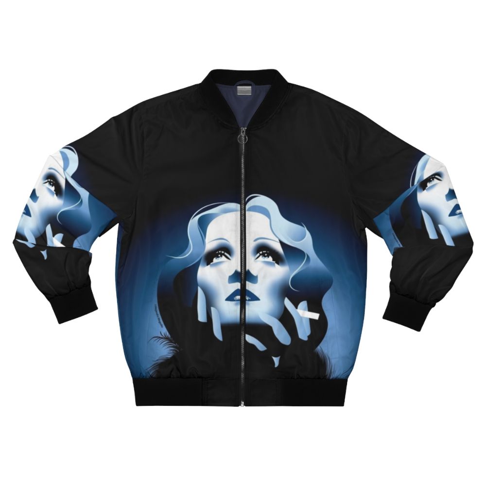 Stylish blue bomber jacket designed by Alejandro Mogollo