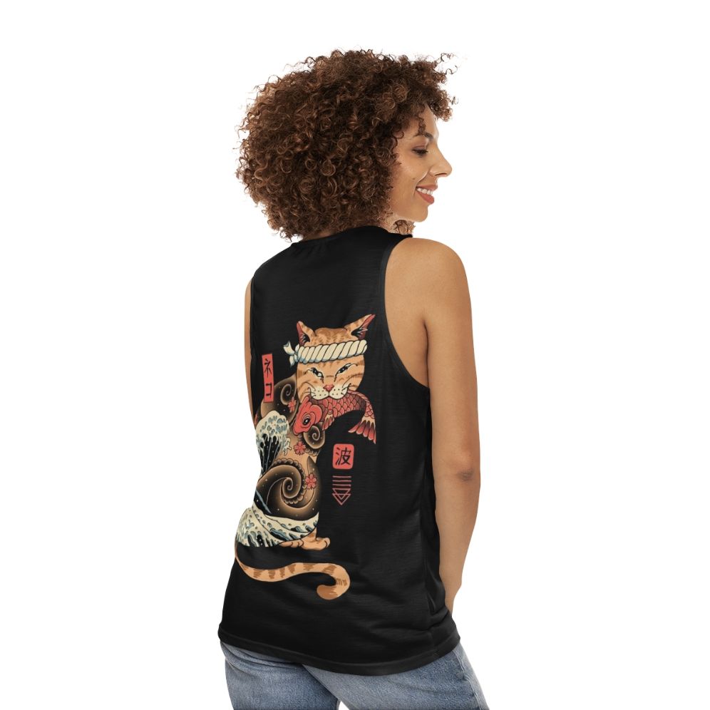 Catana Wave Unisex Tank Top featuring a cat design inspired by the Great Wave off Kanagawa - women back