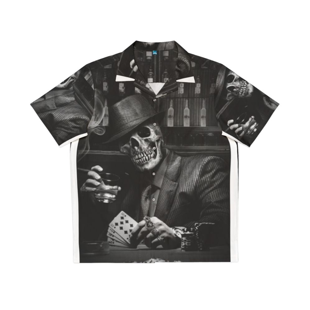 A dead gangster skeleton print Hawaiian shirt for a cool and spooky Halloween look