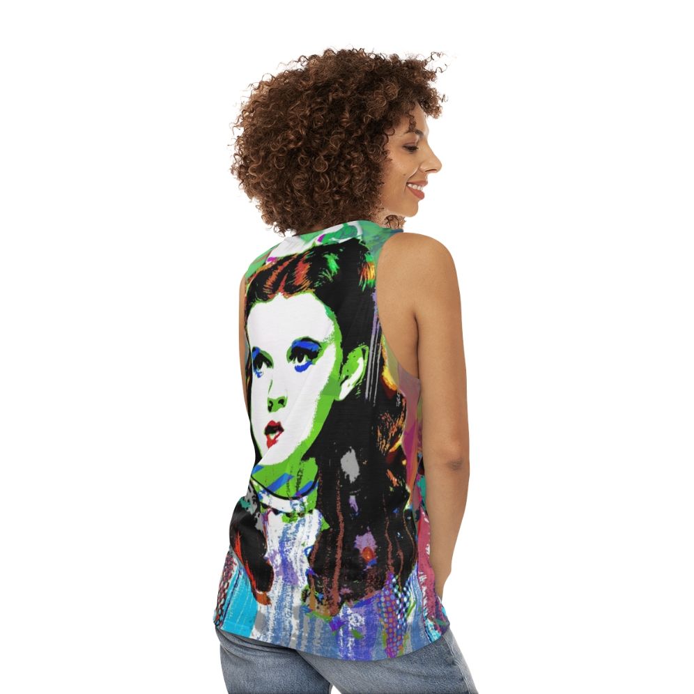 Unisex tank top with Judy Garland and Wizard of Oz inspired design - women back