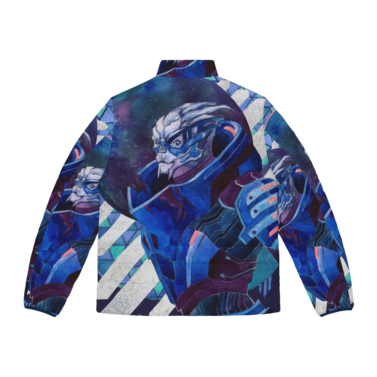 Garrus Vakarian Mass Effect Puffer Jacket Watercolor Fanart - Back