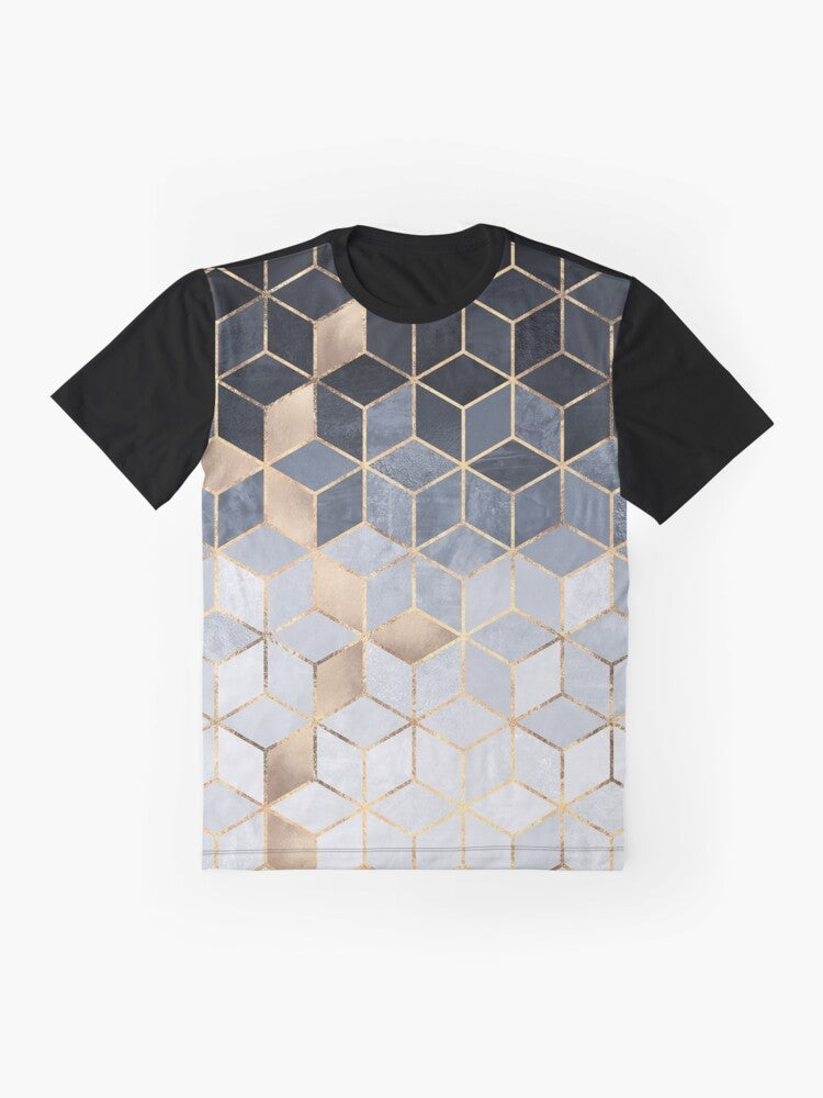 Blue gradient cubes geometric graphic design on a t-shirt - Flat lay