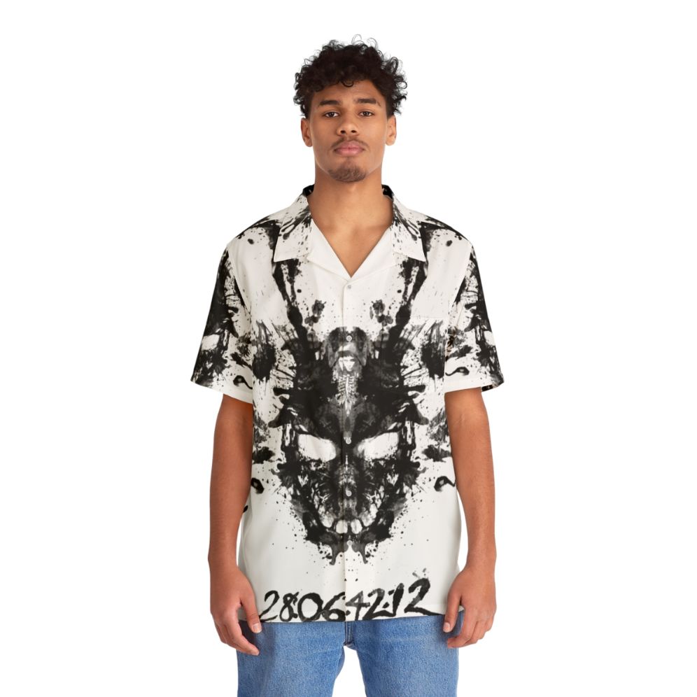 Donnie Darko inspired hawaiian shirt with imaginary inkblot graphic - People Front