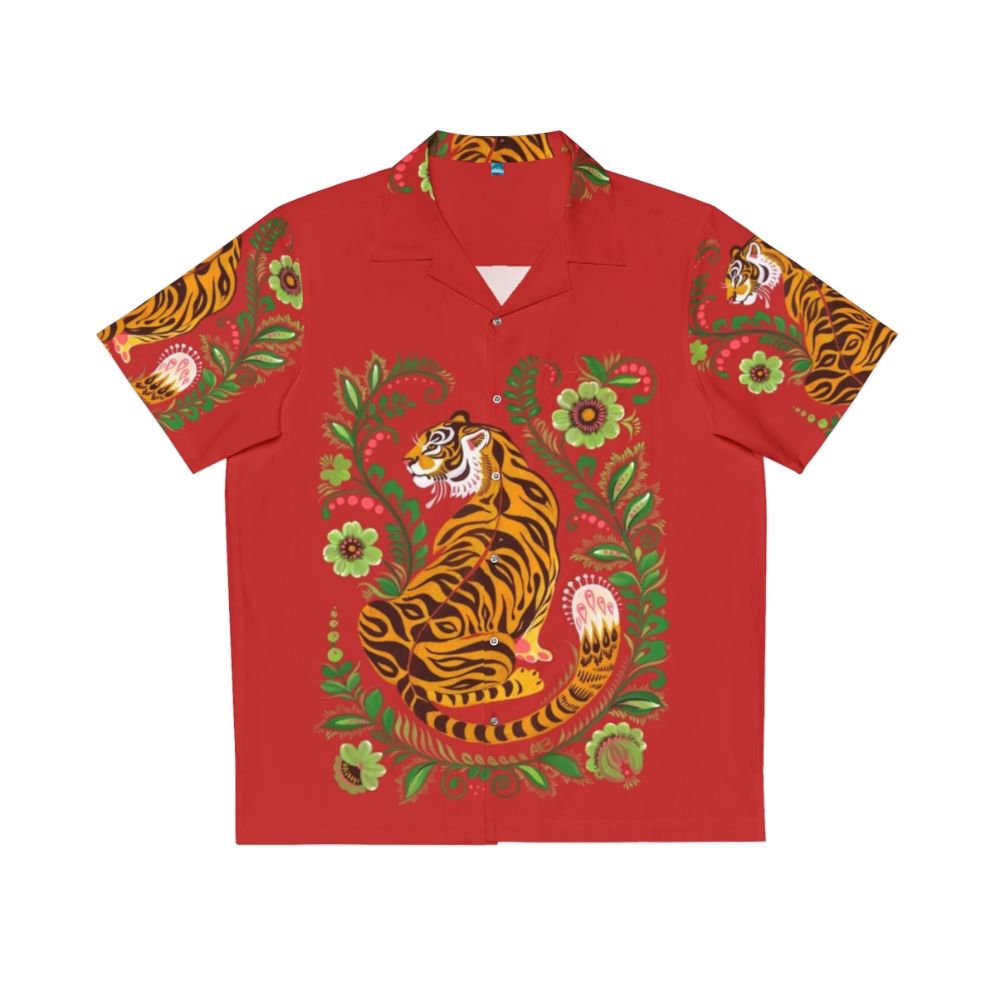 Vibrant tiger print hawaiian shirt