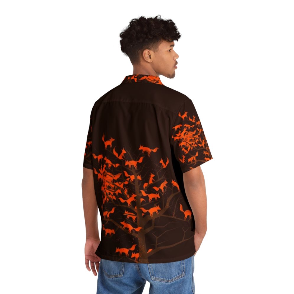 Blazing Fox Tree Hawaiian Shirt - Nature and Wildlife Inspired Autumn Apparel - People Back