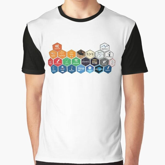 RStudio graphic t-shirt with R programming language logo