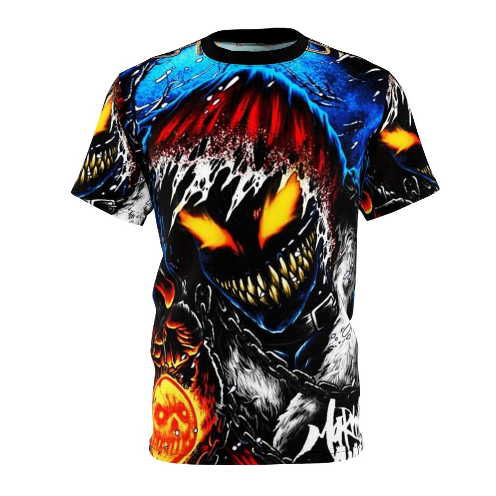 Disturbed band album artwork printed on a high-quality t-shirt for metal music fans