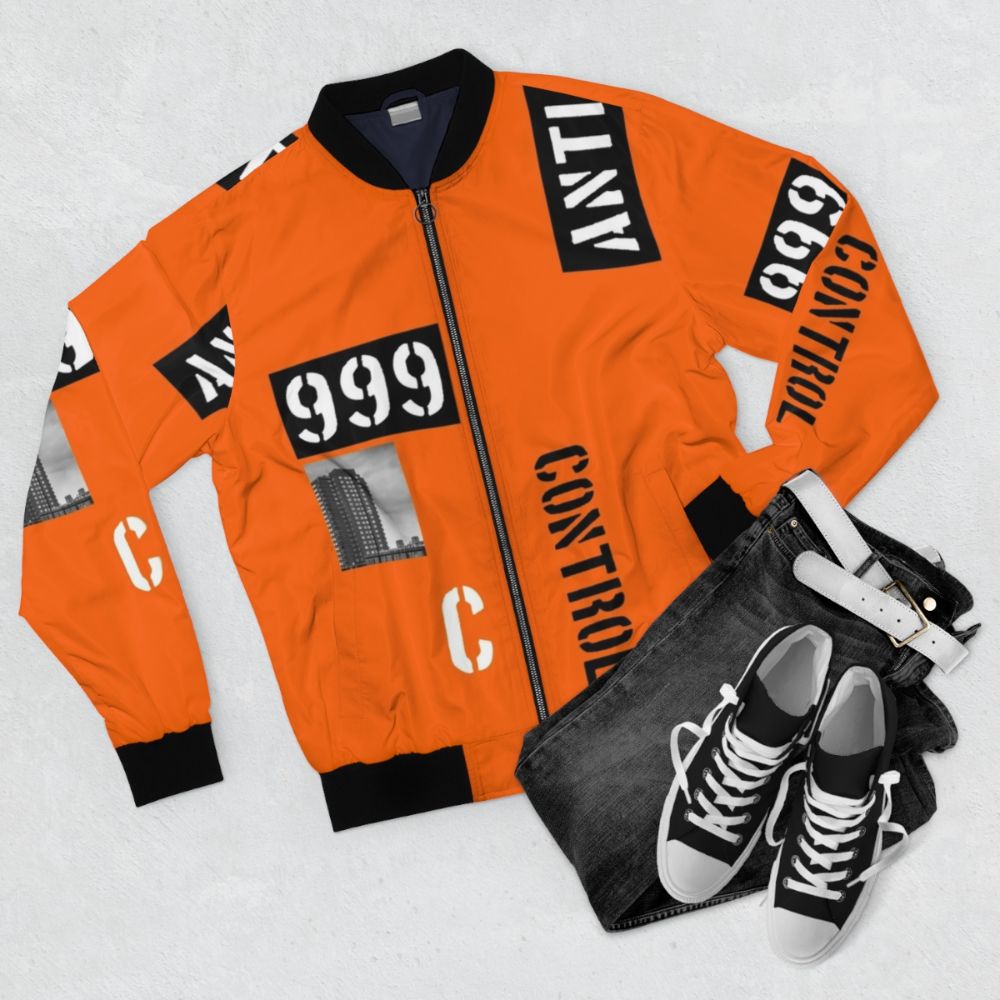 The Clash Joe Strummer 999 Bomber Jacket, a must-have for music fans - Flat lay