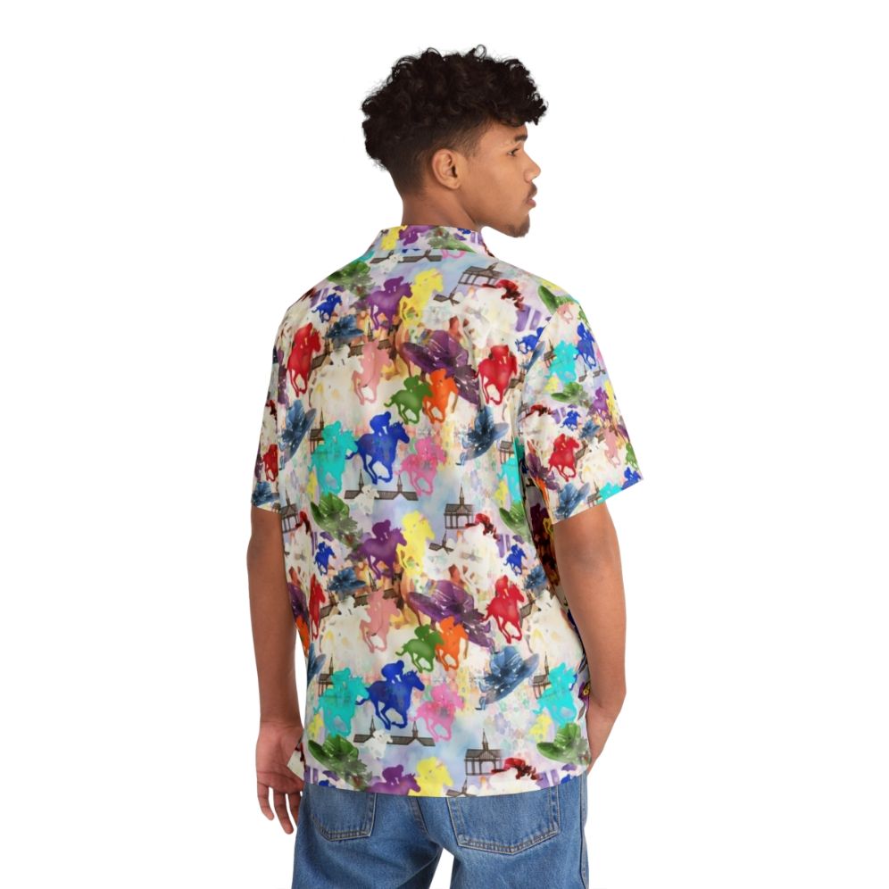 Colorful Hawaiian shirt with horse racing and jockey silhouette design - People Back