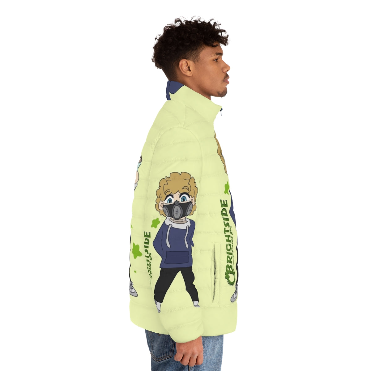 Puffer jacket with Brightside chibi character design - men side right