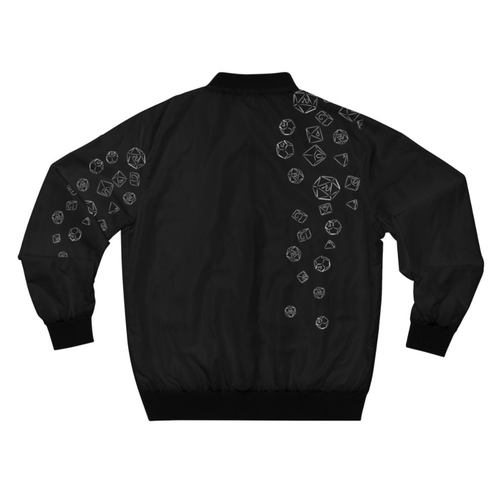 Dice bomber jacket with a gaming design, perfect for gamers and RPG enthusiasts. - Back