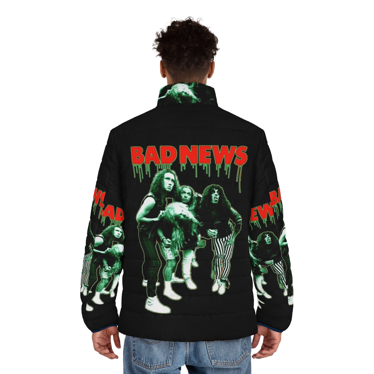 Bad News Puffer Jacket - Iconic 90s comedy-inspired metal band design - men back