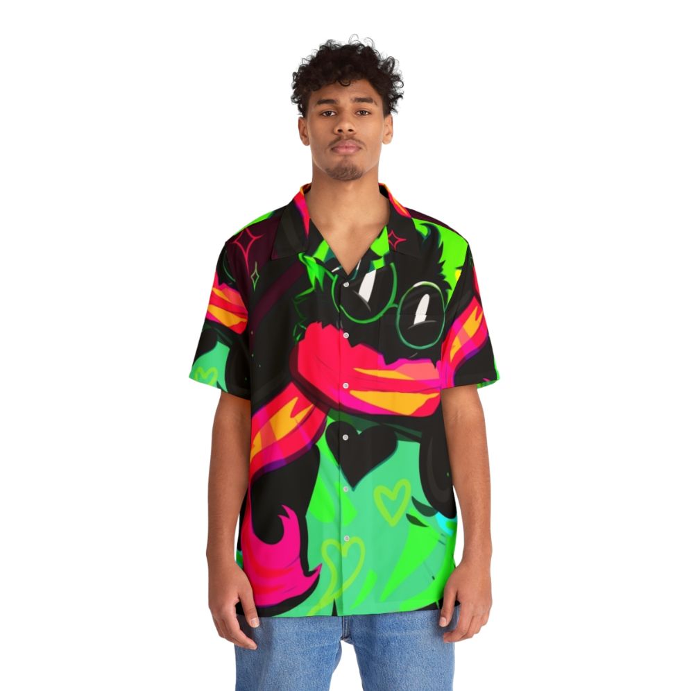 Ralsei Hawaiian Shirt with Neon Rainbow Design - People Front