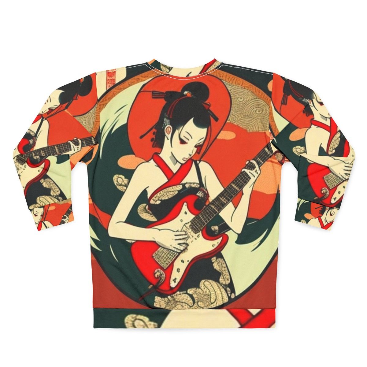 Japanese girl playing guitar on a stylish sweatshirt - Back