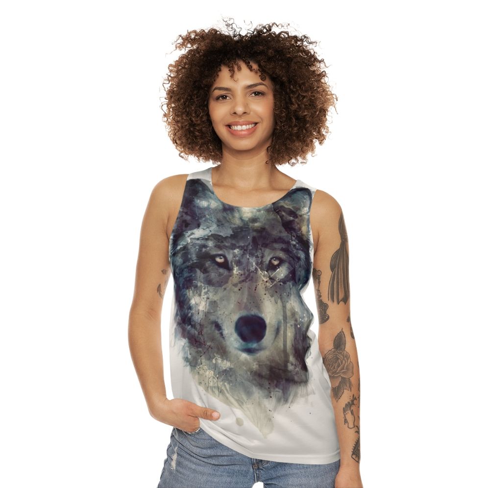 Watercolor wolf persevere unisex tank top - women