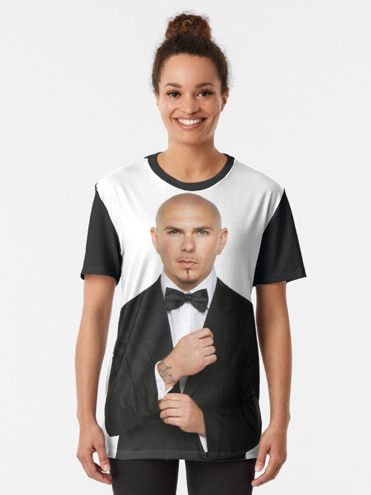 Man wearing a t-shirt with the "Mr Worldwide" graphic design featuring Pitbull - Women