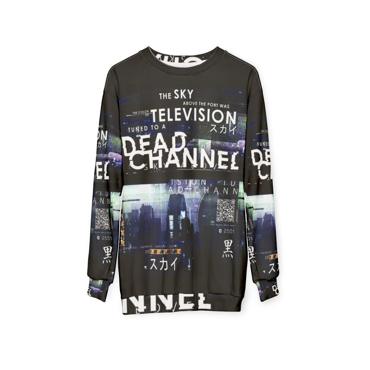 Dead Channel Cyberpunk Sweatshirt with Sci-Fi and Tech Inspired Design - hanging