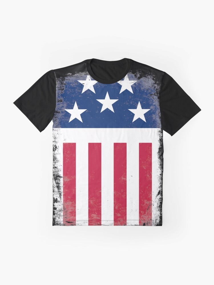 Stars and Stripes graphic t-shirt featuring The Prodigy's Firestarter design - Flat lay