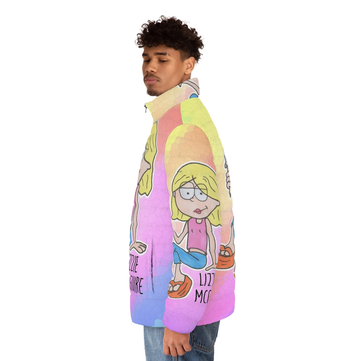 Lizzie McGuire Puffer Jacket with Cartoon Characters - men side left