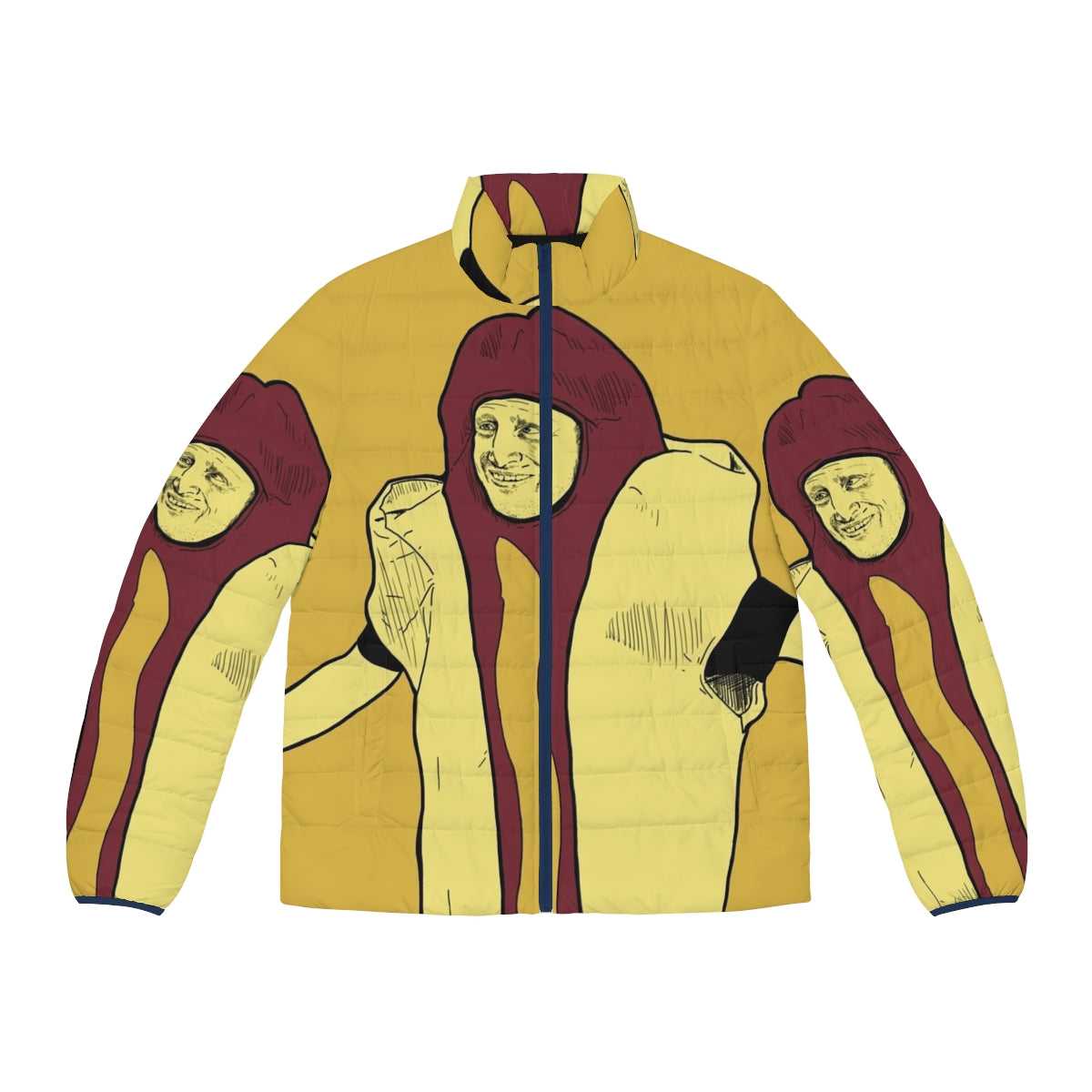 Hot dog car crash puffer jacket inspired by the hit comedy show I Think You Should Leave