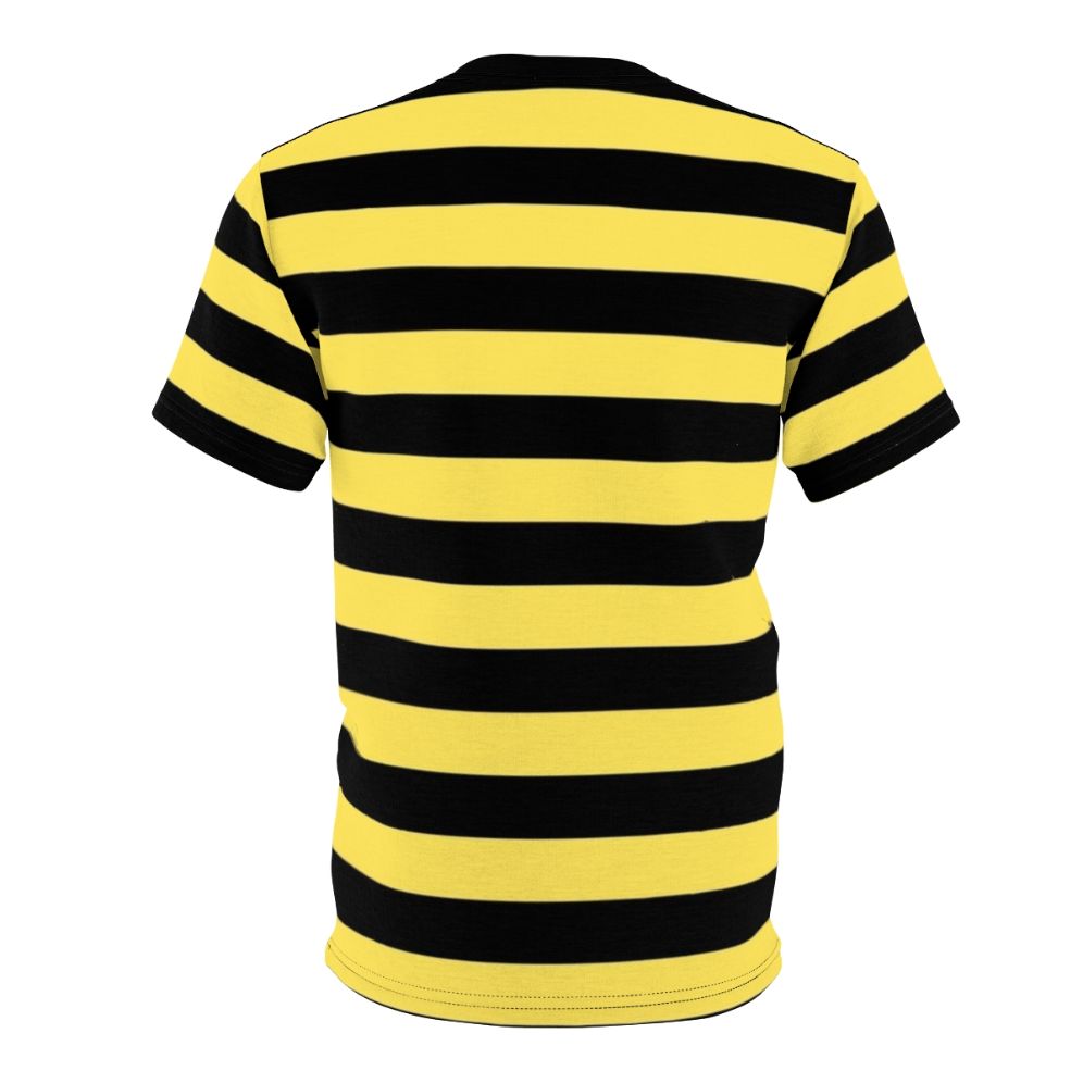 Stylish black and yellow striped t-shirt with a bold, graphic design inspired by the popular "Me Before You" movie and book. - Back