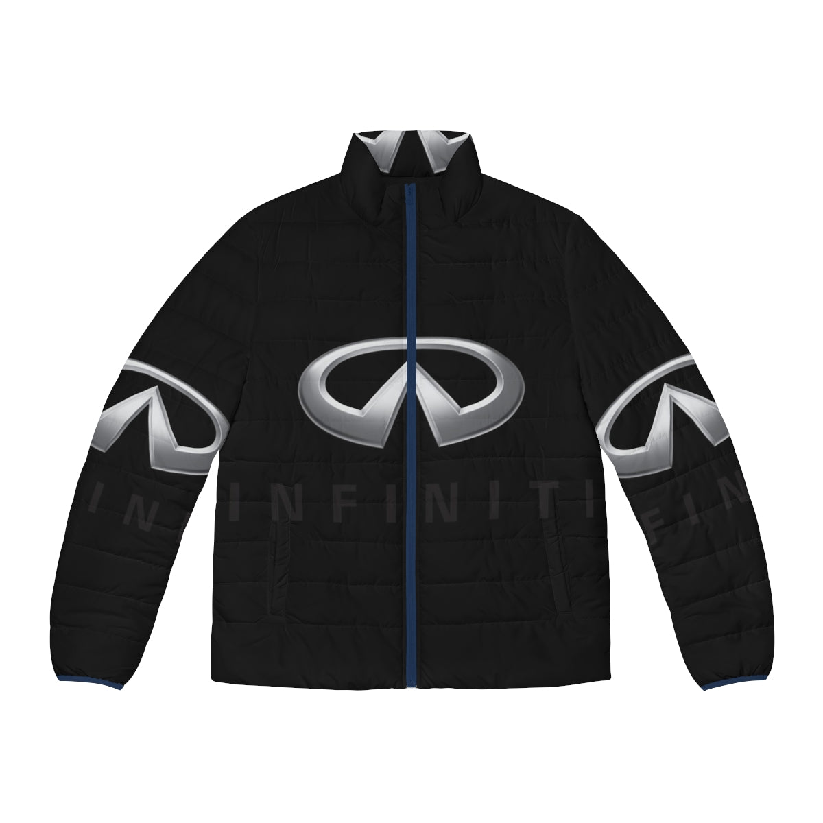 Infiniti car design puffer jacket with car silhouette graphic