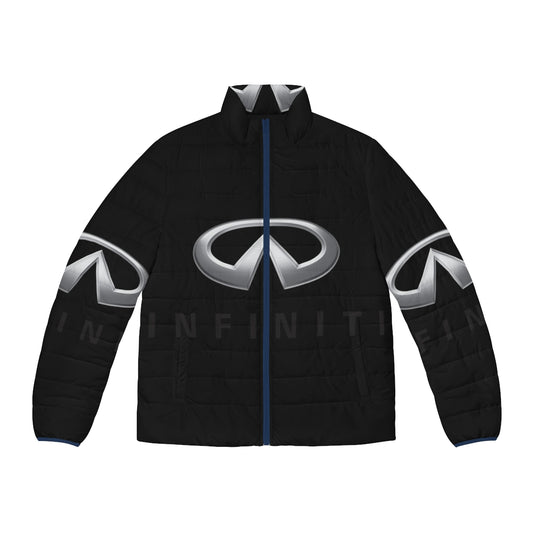 Infiniti car design puffer jacket with car silhouette graphic